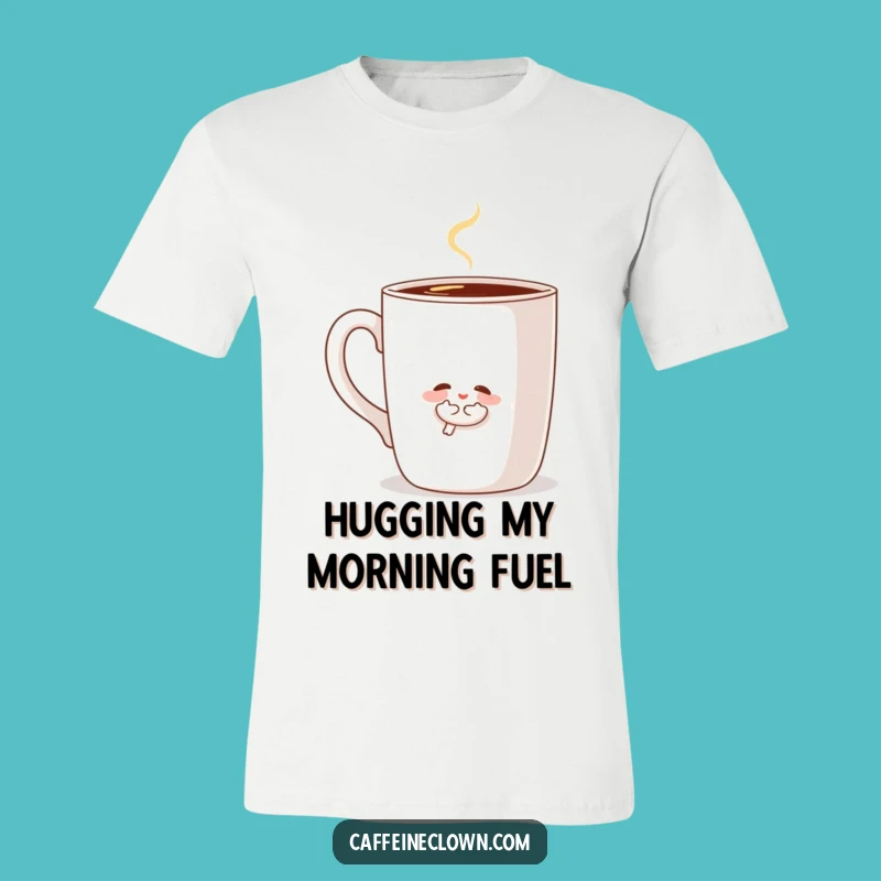 Funny Hugging Coffee Lover T-Shirt: Sweet Character's Cozy Brew Gift
