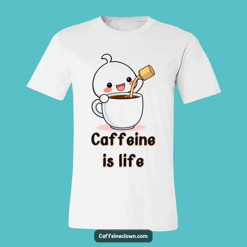 Funny Kawaii Giant Coffee Cup T-Shirt: Gleeful Pouring, Perfect Humorous Gift!