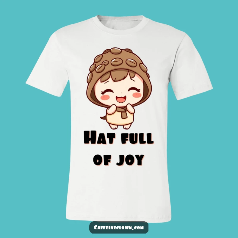 Funny Kawaii T-Shirt: Giggling Coffee Bean Hat Character, Adorable & Playful Tee