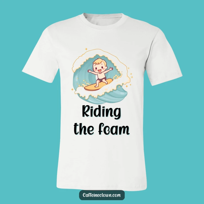 Funny Latte Foam Surfer T-Shirt: Ride the Coffee Wave in Style