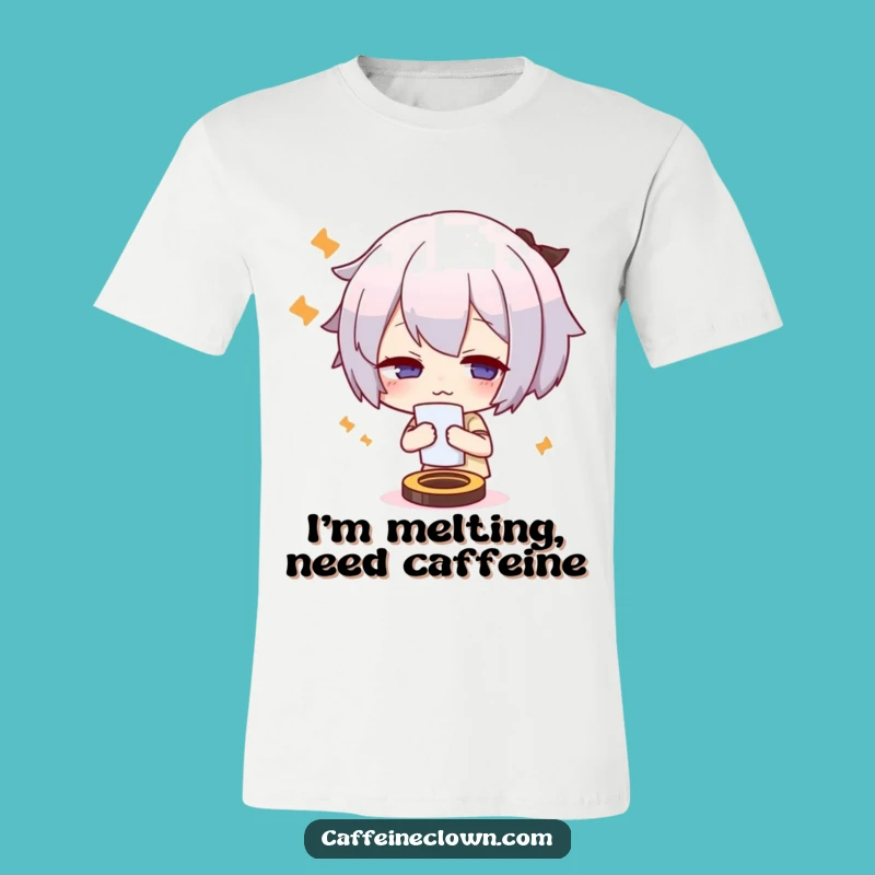Funny Overheated Character T-Shirt: Cute Fanning Design, Hilarious Coffee Lover Tee