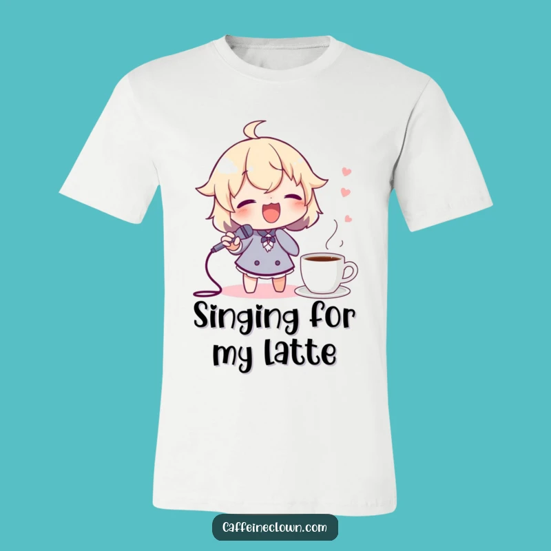 Funny Rockstar Barista T-Shirt: Singing Character with Spoon Mic, Coffee Anthem Tee