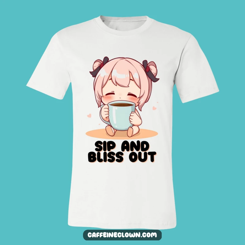 Funny Blissful Coffee Sip T-Shirt: Wear Your Coffee Happiness