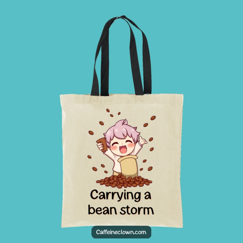 Funny Coffee Tote Bag: Character Shaking Beans with Glee, Carry Your Joy!