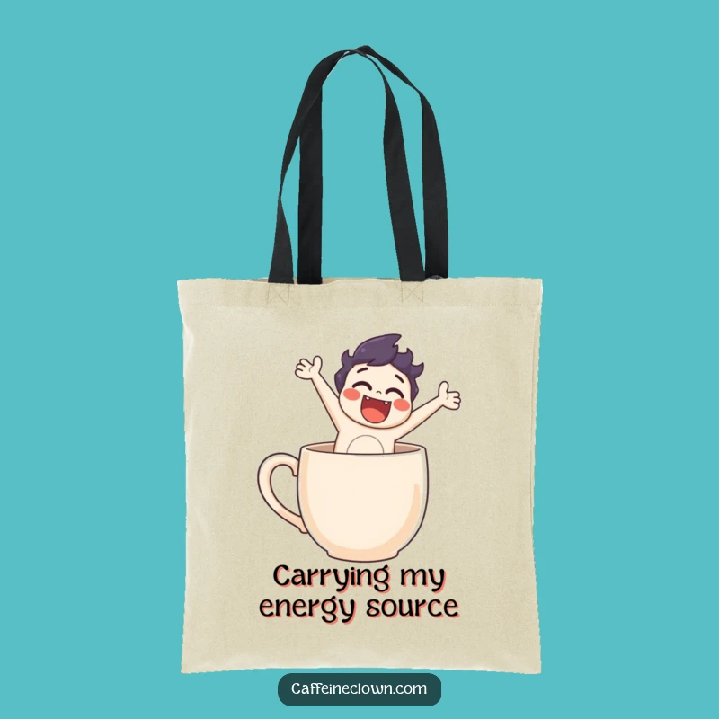 Funny Coffee Lover Tote Bag: Character Leaping Out of Mug!