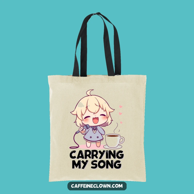 Funny Coffee Tote Bag: Singing Spoon Mic Character, Carry Your Tunes & Brew!