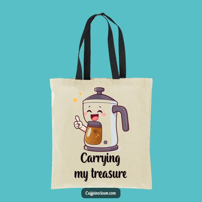 Funny Coffee Alert Tote Bag: Joyful Character's Pot Pointing Gift