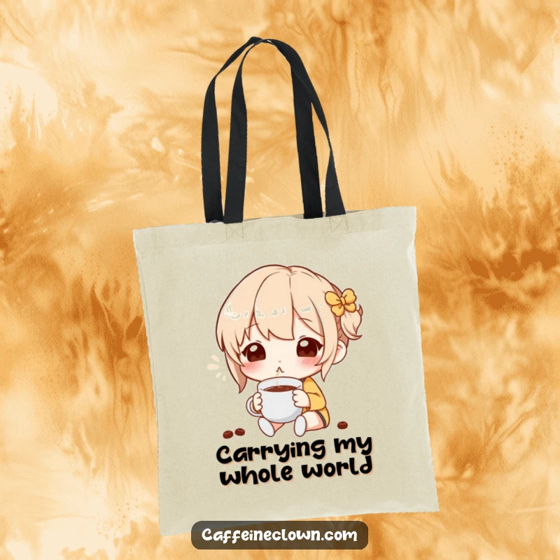 Funny Tote Bag showcasing a character enjoying the blissful aroma of coffee, perfect for carrying daily necessities.
