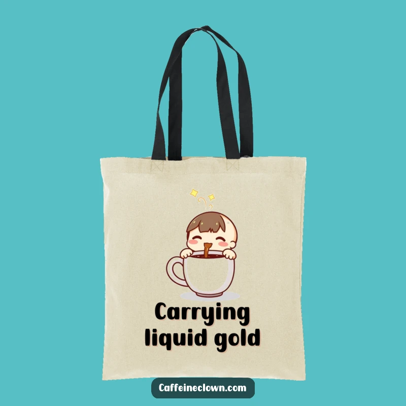 Funny Coffee Pouring Character Tote Bag: Carry Your Coffee Love!