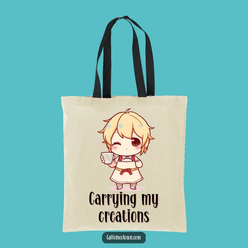Funny Kitchen Tote Bag: Apron Character's Steaming Cup!