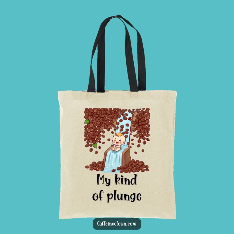 Funny Tote Bag: Coffee Bean Waterfall Character - Carry Your Laughs!