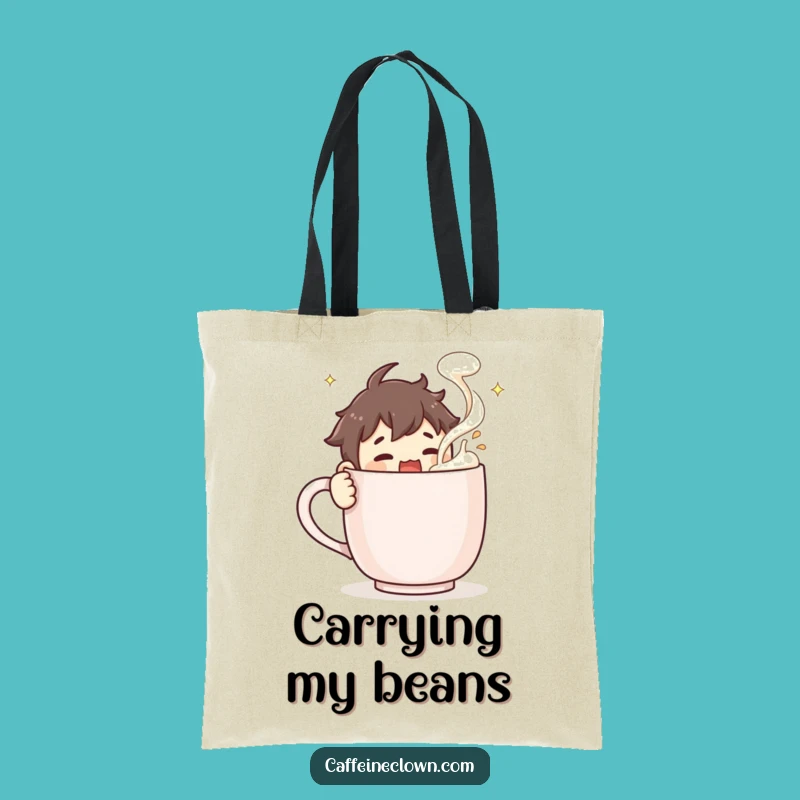 Funny Tote Bag: Coffee Stirring Character, Froth Flying - Carry Your Laughs!