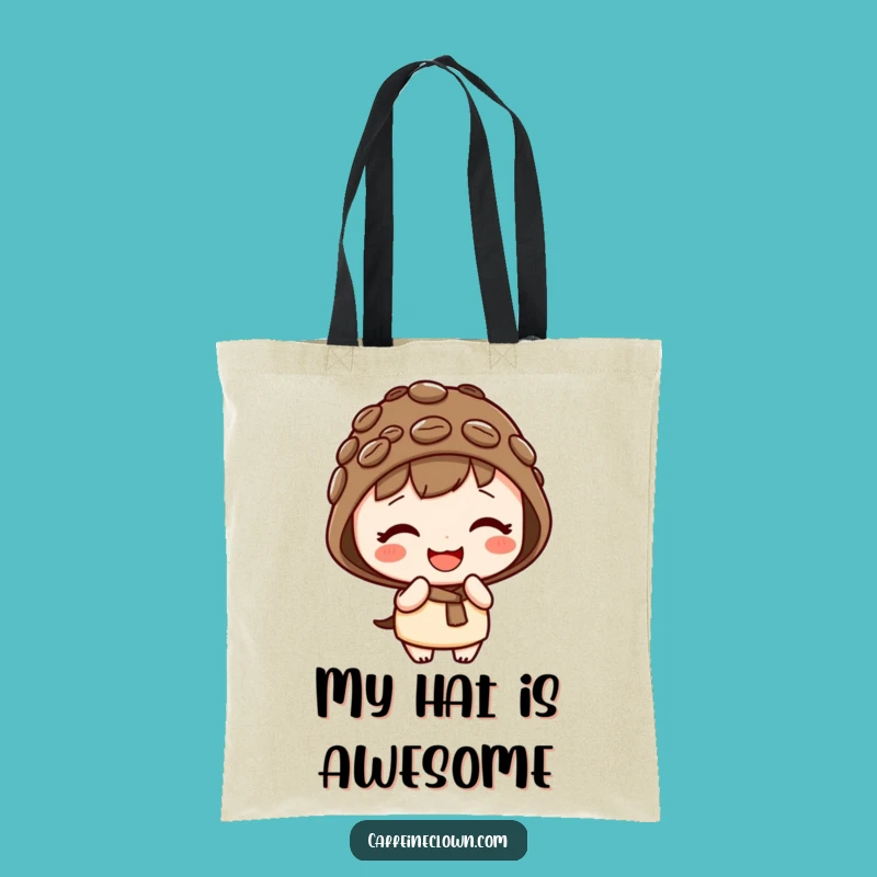 Funny Kawaii Tote Bag: Giggling Bean Hat Character, Carry Your Cute & Playful Style