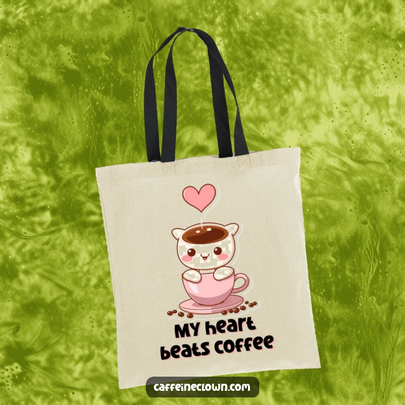 Funny Tote Bag with coffee steam artfully shaped into a heart, a stylish accessory for coffee lovers.